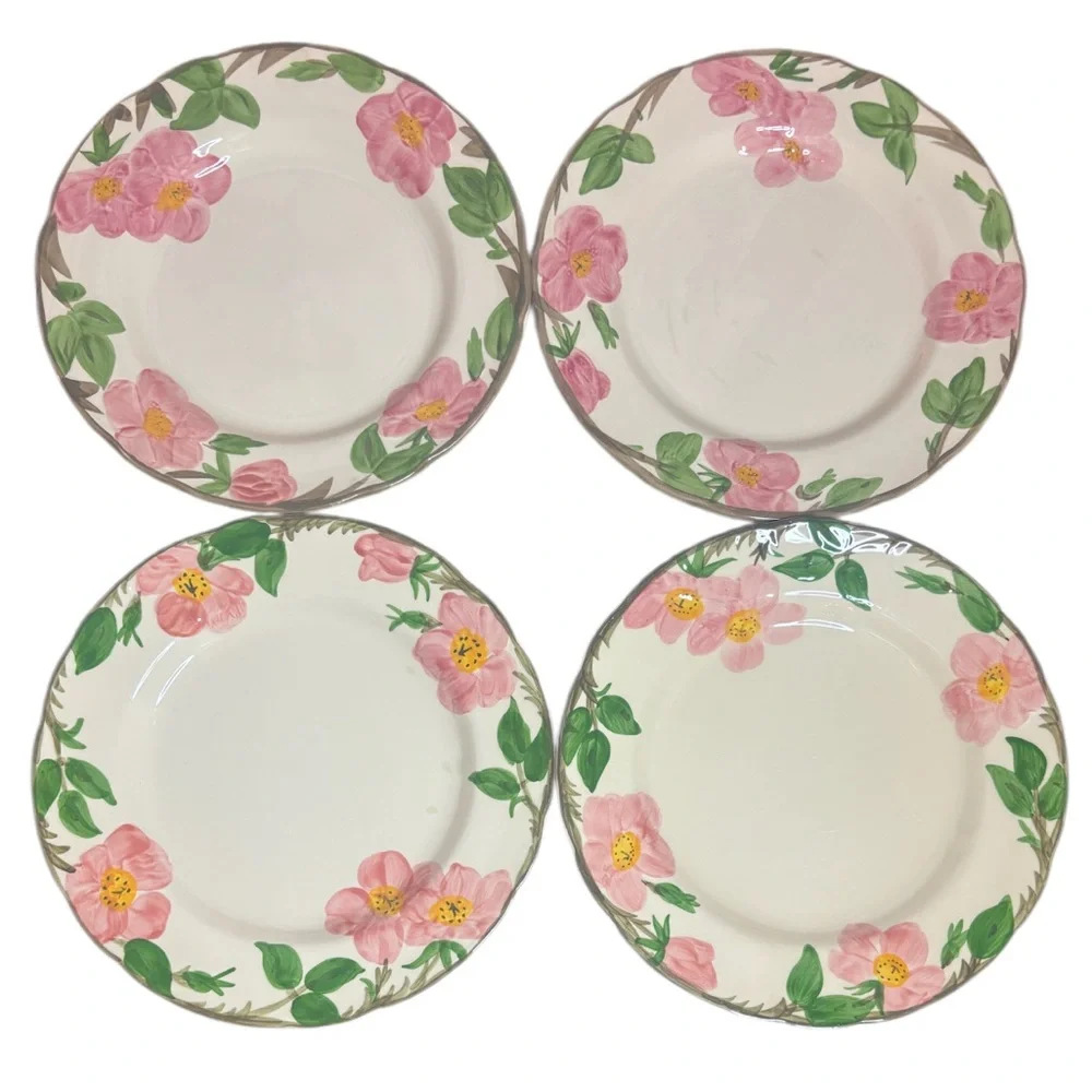 Franciscan Rose Large Dinner Plate 4 Pc Set Made England Hand Painted Cream Pink